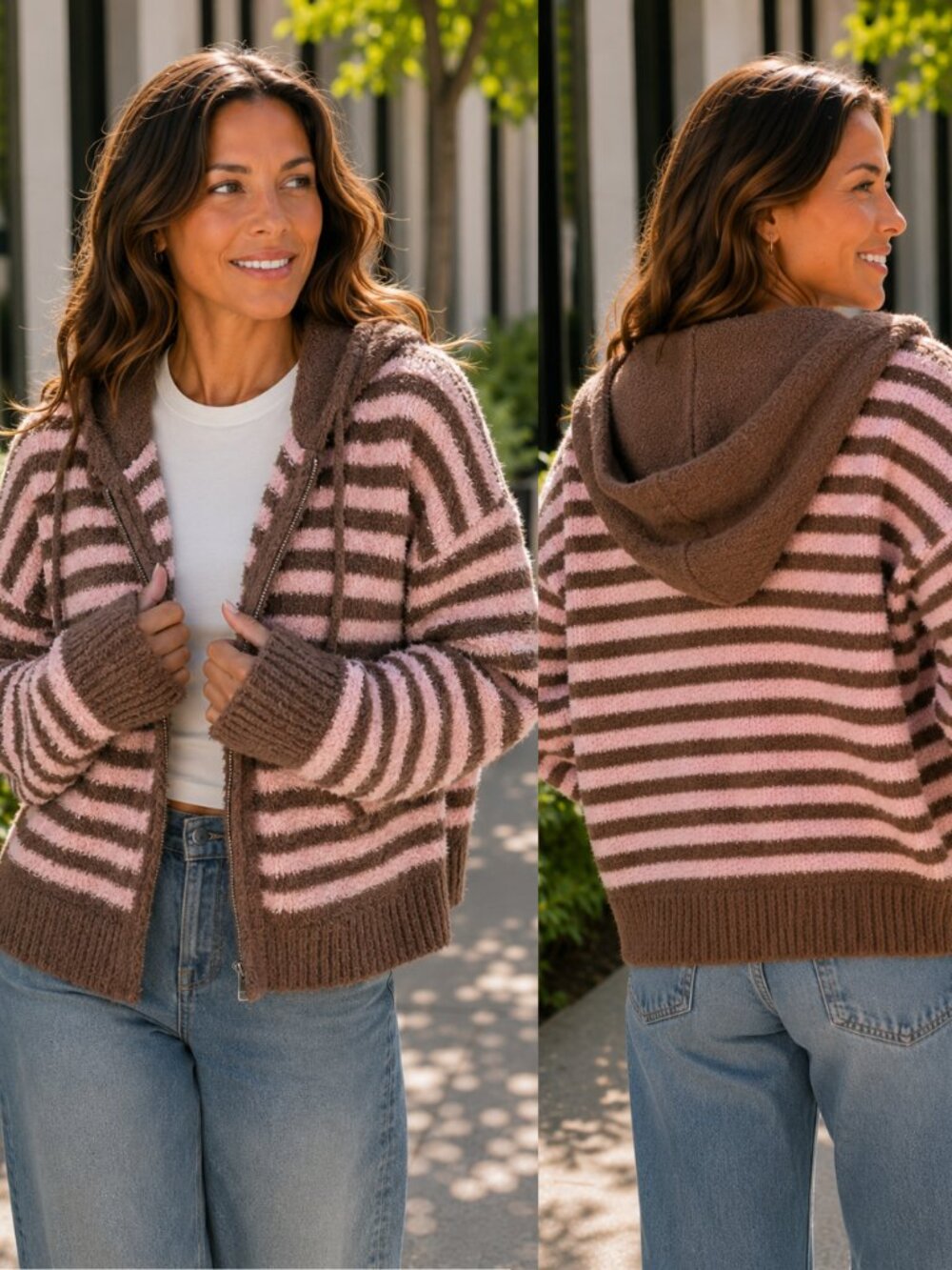 Jayden Striped Zip-Up Hooded Cardigan | Women's Fall & Winter Jacket | Striped